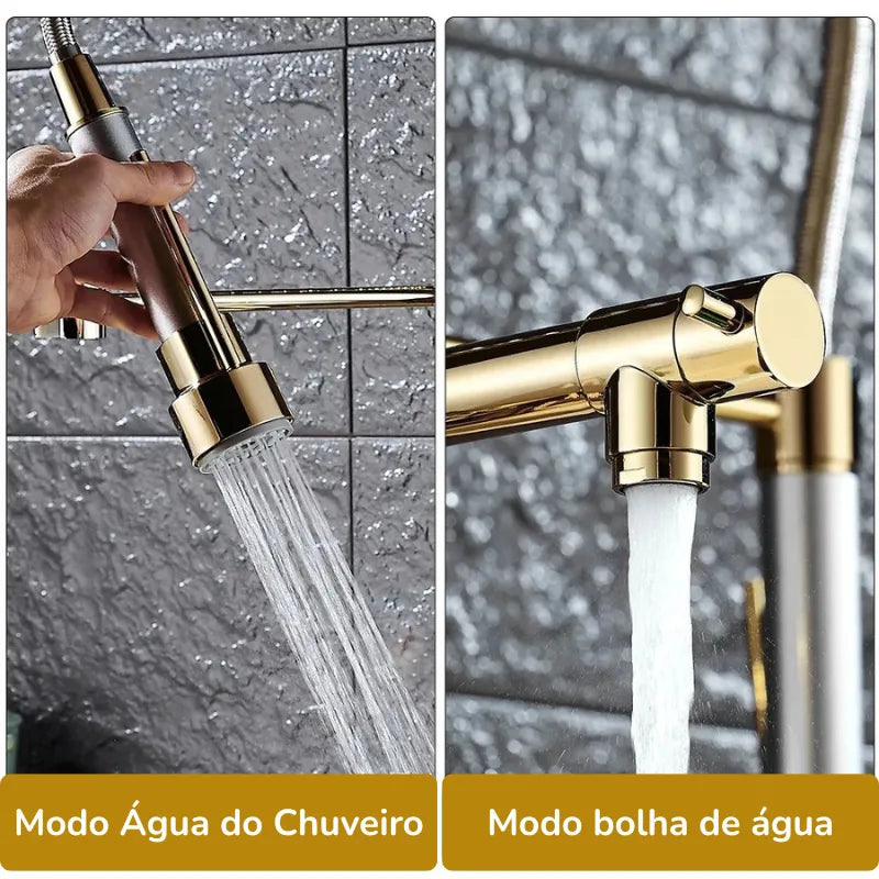 Torneira de Pia Cozinha Gourmet Luxea Inox Água Quente e Fria, Ducha Extensível e Giro 360°