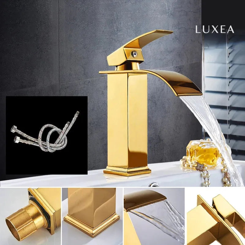 Torneira Luxea Banheiro Inox Cromada Cascata Monocomando Bica Baixa 18cm Quente e Fria