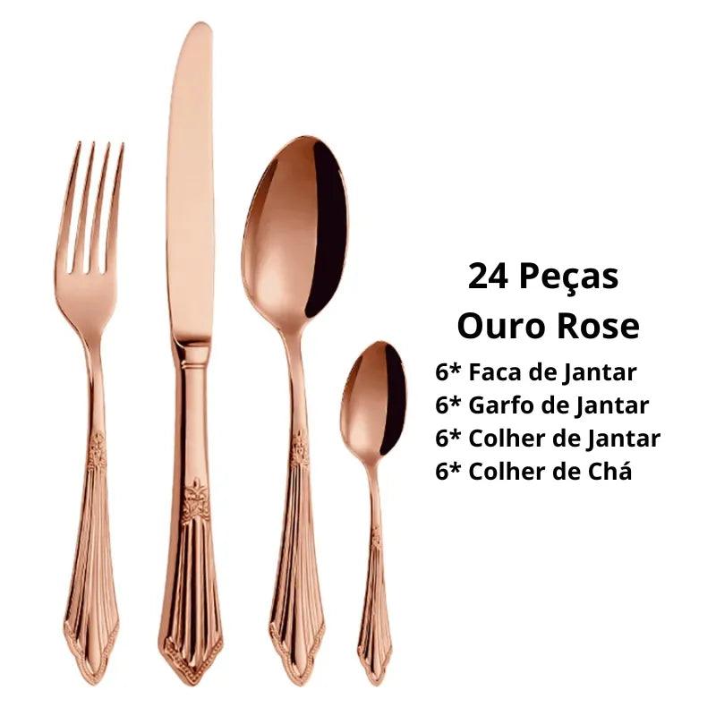 Jogo de Talheres de Luxo de Aço Inoxidável Banhado a Ouro