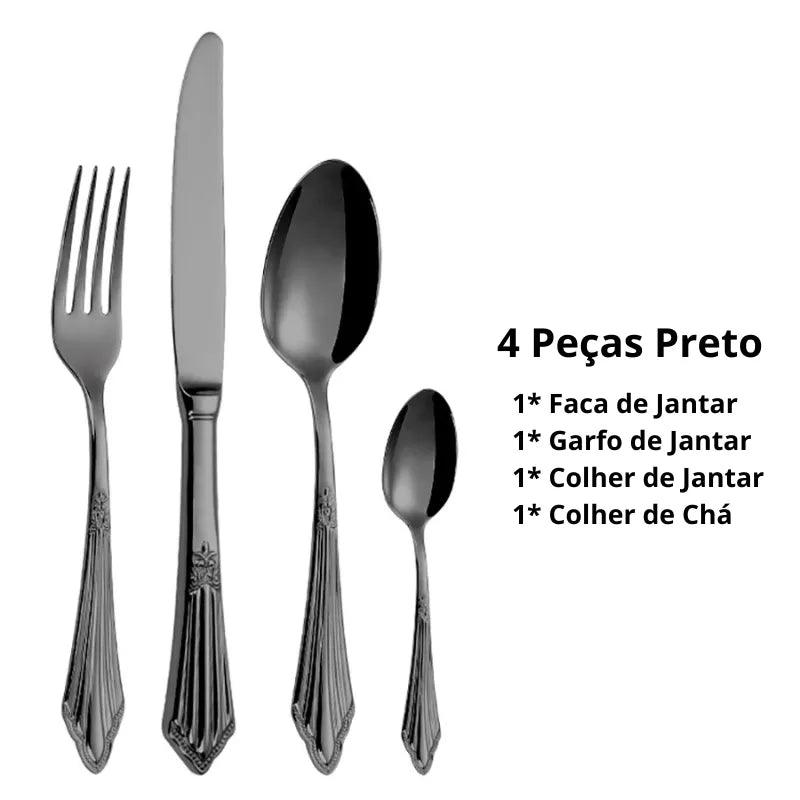 Jogo de Talheres de Luxo de Aço Inoxidável Banhado a Ouro