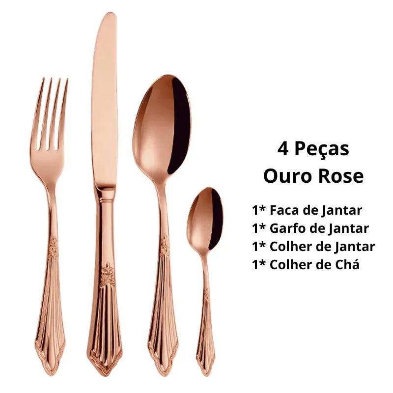 Jogo de Talheres de Luxo de Aço Inoxidável Banhado a Ouro