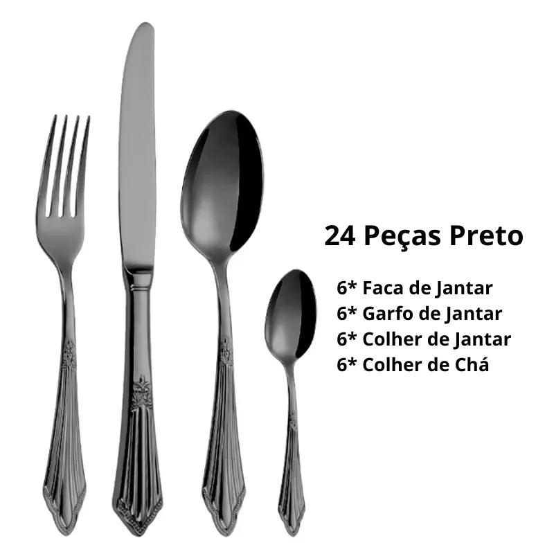 Jogo de Talheres de Luxo de Aço Inoxidável Banhado a Ouro