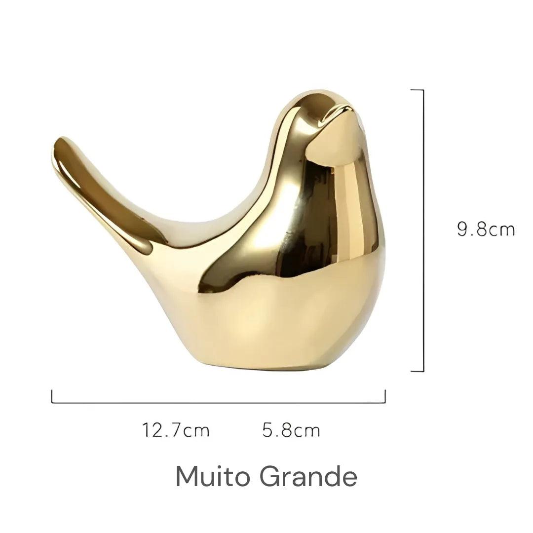 Estatueta de Pássaro Dourado Cerâmica Nórdica