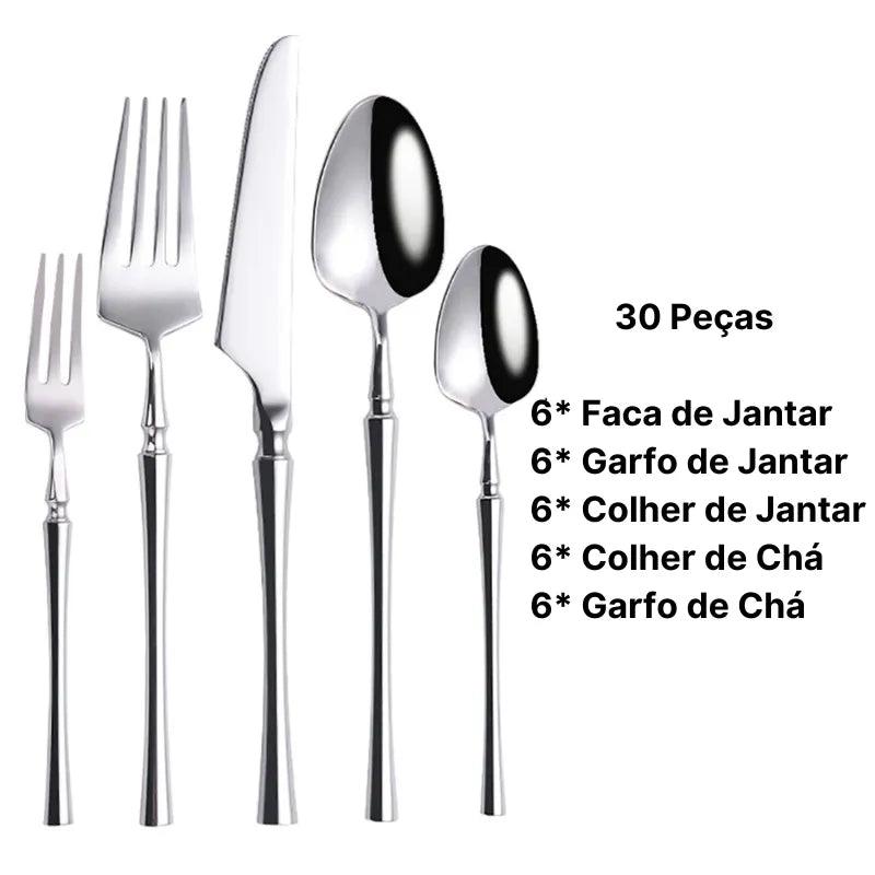 Jogo de Talheres de Prata Espelhado Ocidental