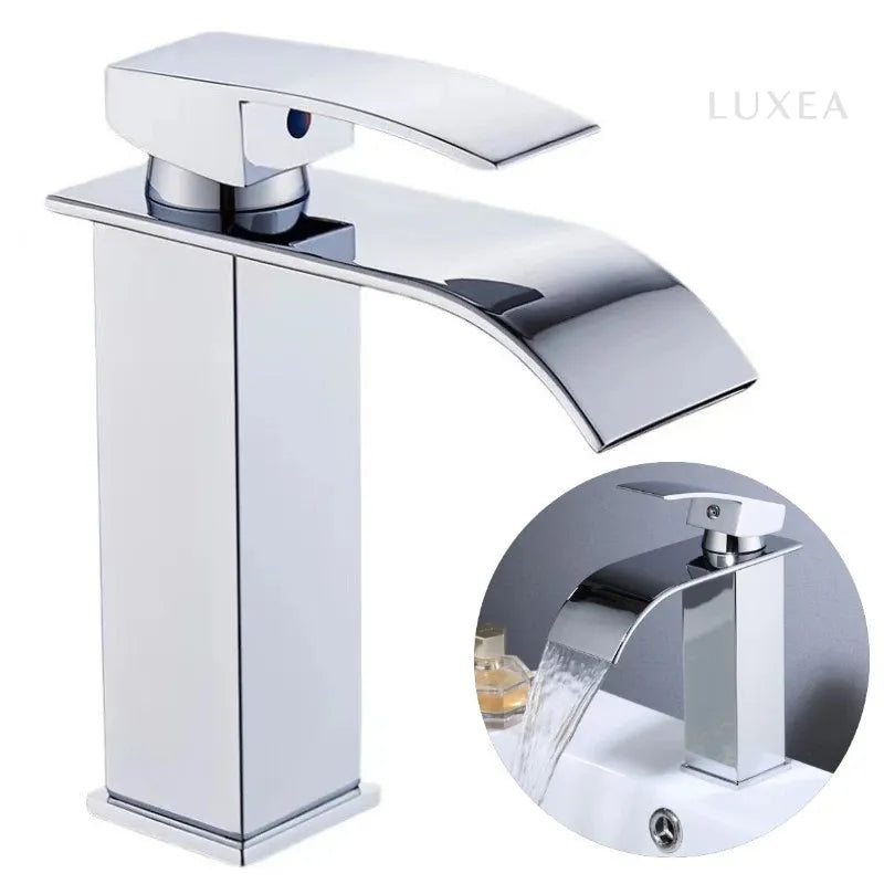 Torneira Luxea Banheiro Inox Cromada Cascata Monocomando Bica Baixa 18cm Quente e Fria