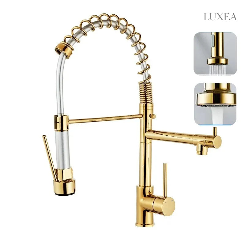Torneira de Pia Cozinha Gourmet Luxea Inox Água Quente e Fria, Ducha Extensível e Giro 360°