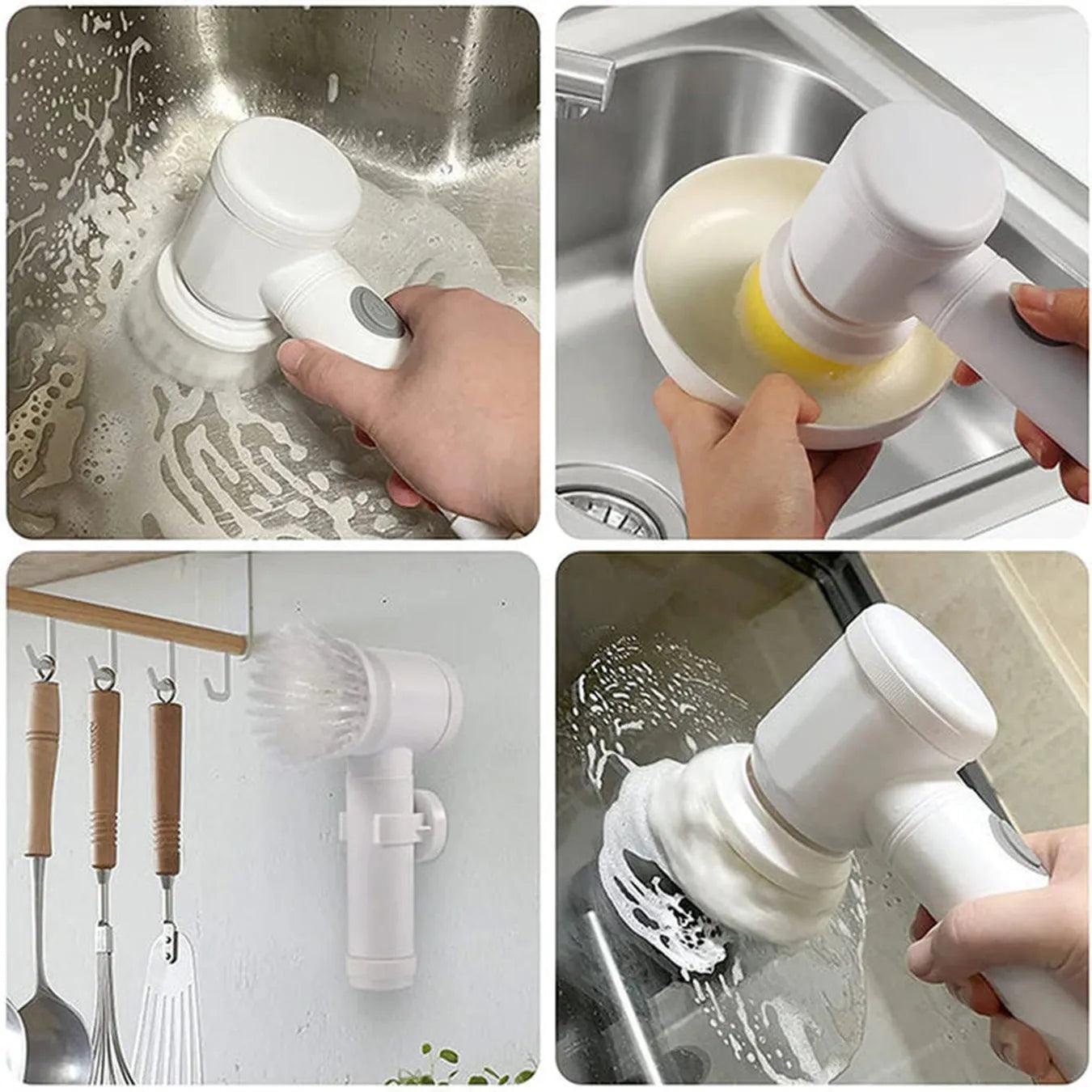 Escova De Limpeza Elétrica Com 3 Cabeças USB Recarregável Giratório Mini