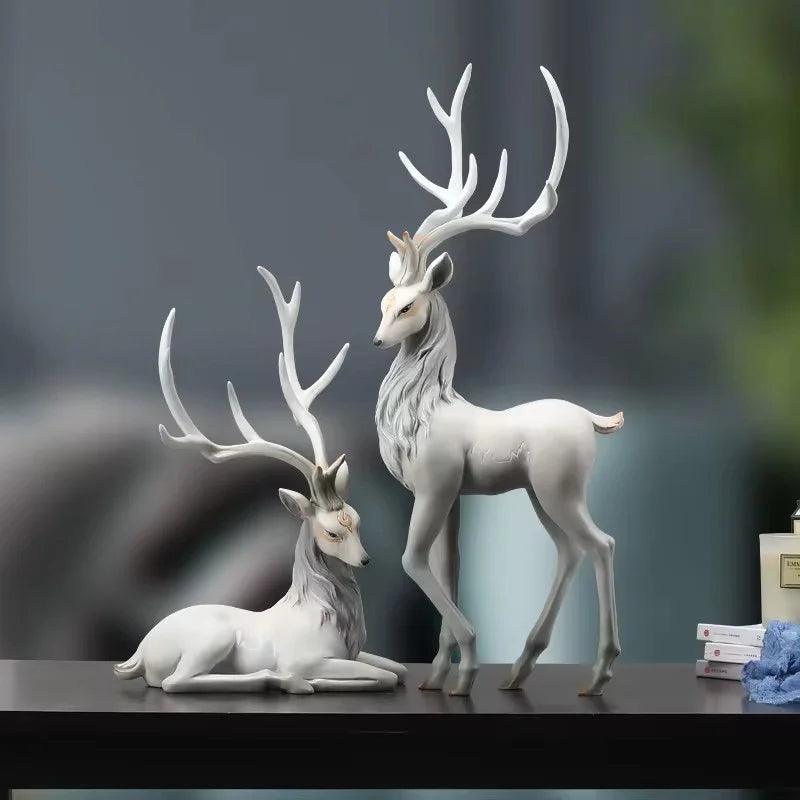 Escultura Decorativa de Cervos Elegante com Galhos Dourados