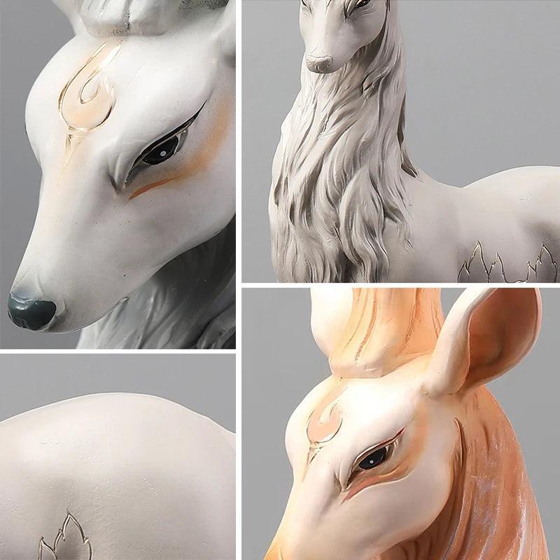 Escultura Decorativa de Cervos Elegante com Galhos Dourados