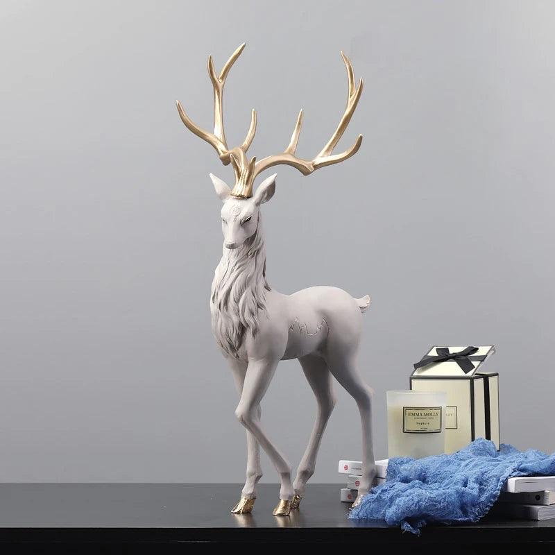 Escultura Decorativa de Cervos Elegante com Galhos Dourados