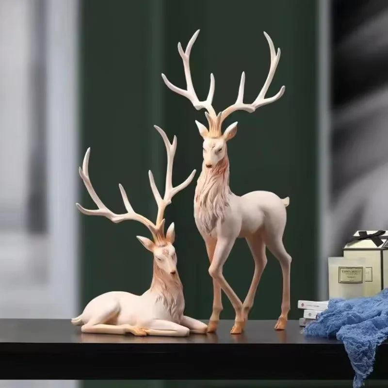 Escultura Decorativa de Cervos Elegante com Galhos Dourados