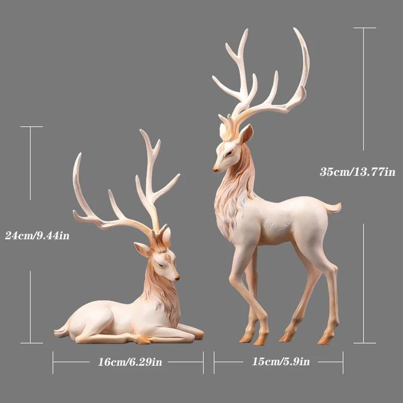 Escultura Decorativa de Cervos Elegante com Galhos Dourados