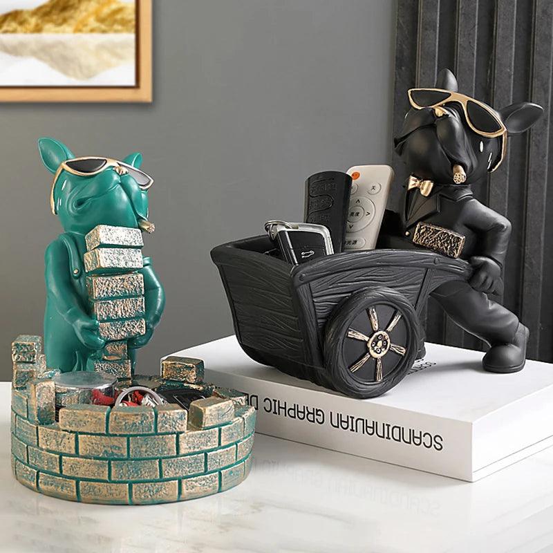 Estatueta de Bulldog com Carrinho para Armazenamento