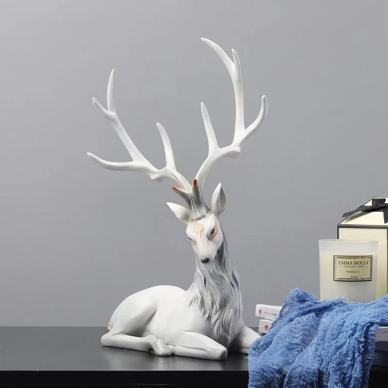 Escultura Decorativa de Cervos Elegante com Galhos Dourados