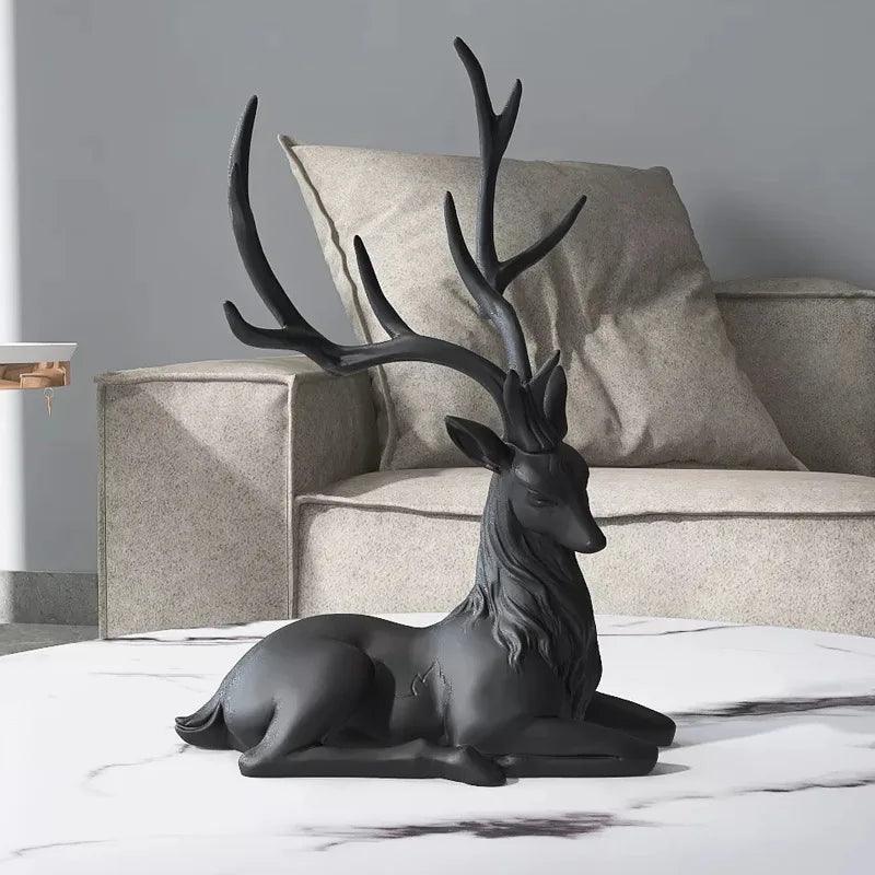 Escultura Decorativa de Cervos Elegante com Galhos Dourados
