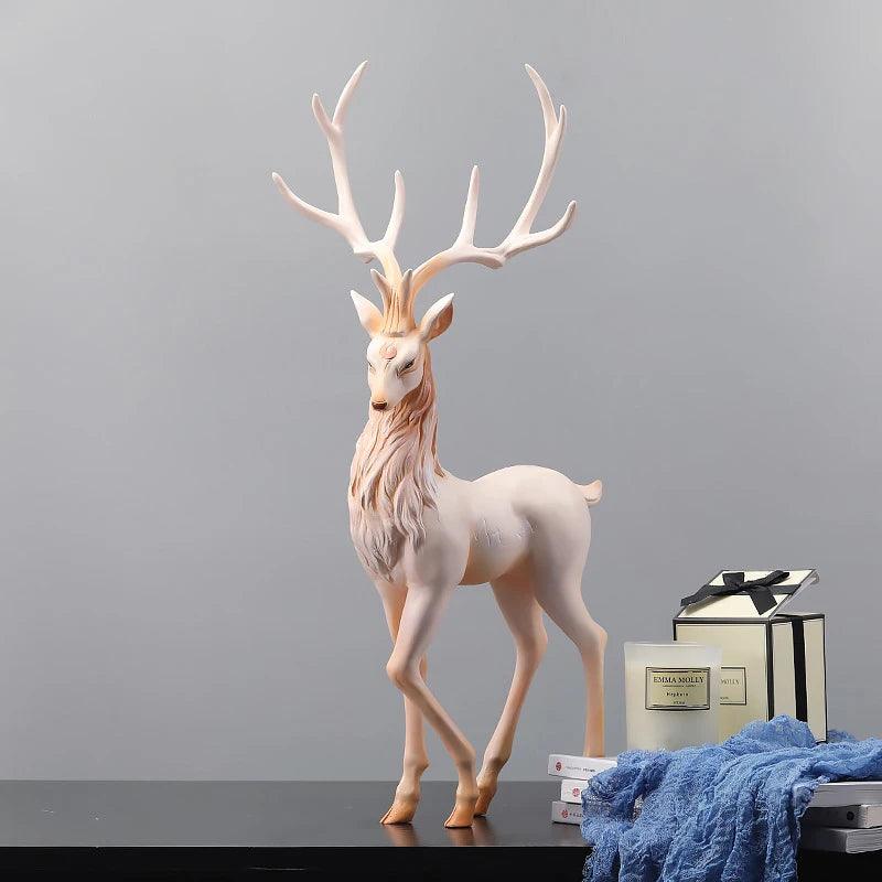 Escultura Decorativa de Cervos Elegante com Galhos Dourados