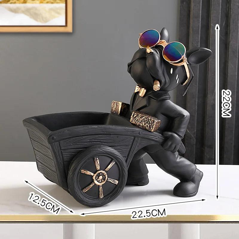 Estatueta de Bulldog com Carrinho para Armazenamento