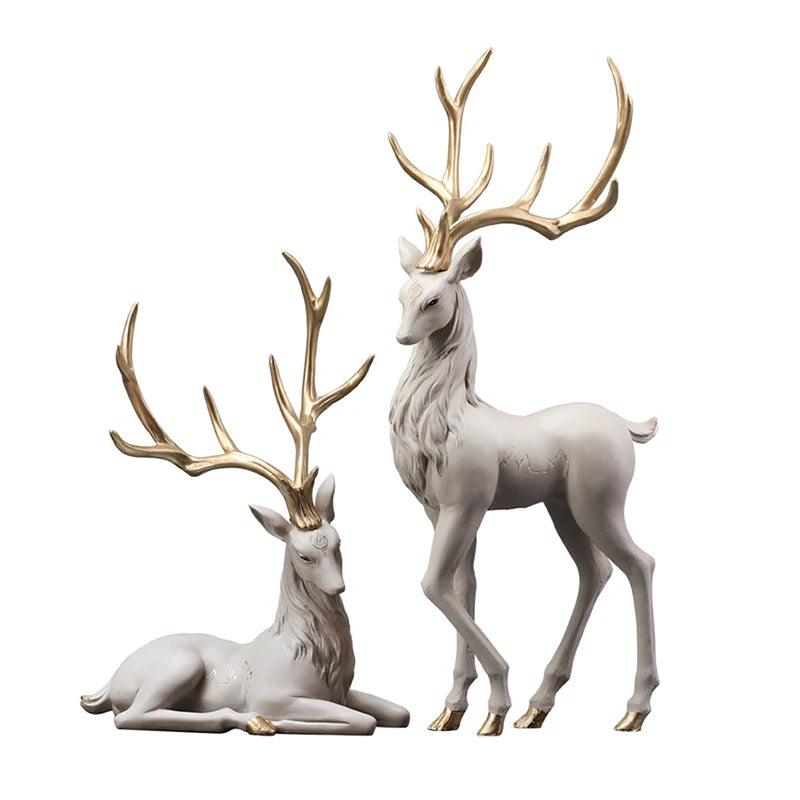 Escultura Decorativa de Cervos Elegante com Galhos Dourados
