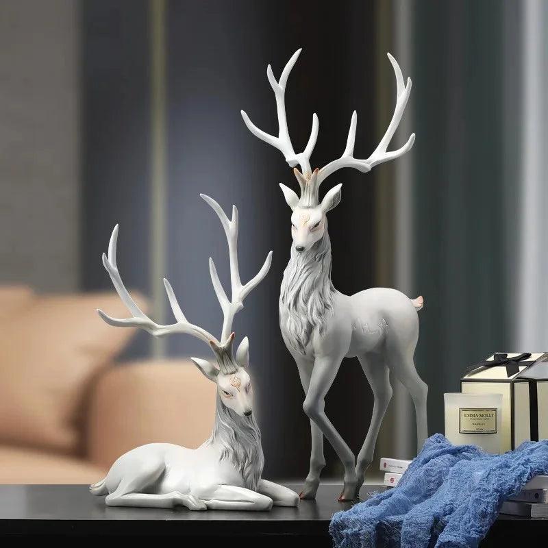 Escultura Decorativa de Cervos Elegante com Galhos Dourados