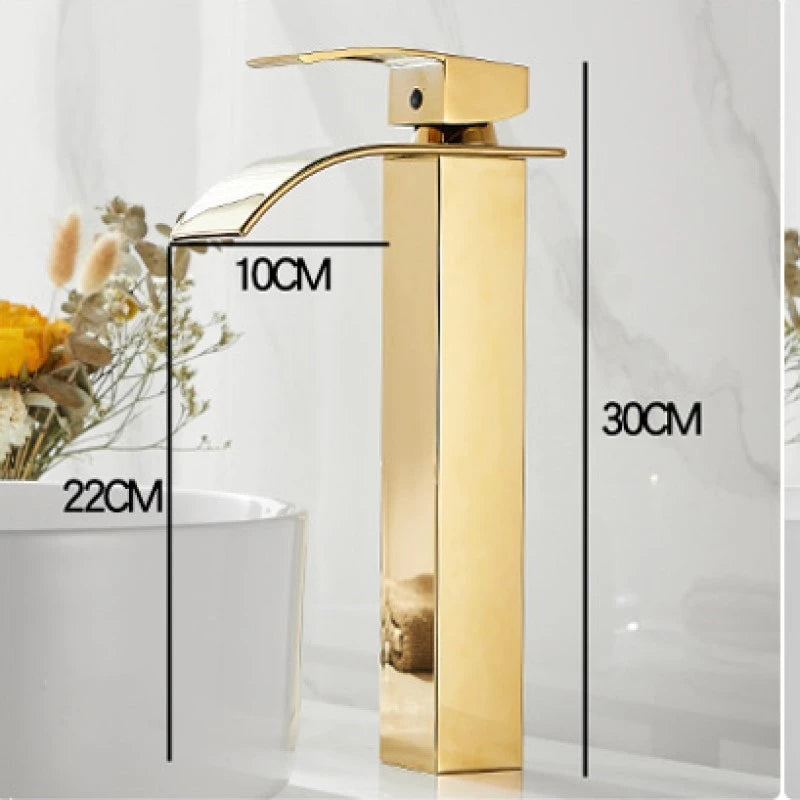 Torneira Cascata Dourada Luxo para Banheiro Monocomando Alta Brilho Premium Luxea