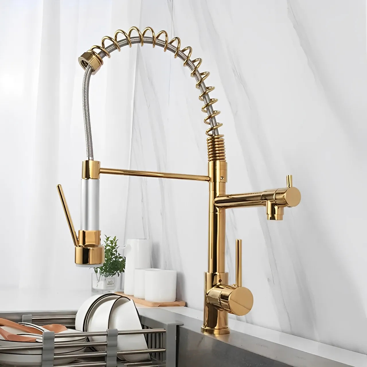 Torneira de Pia Cozinha Gourmet Luxea Inox Água Quente e Fria, Ducha Extensível e Giro 360°