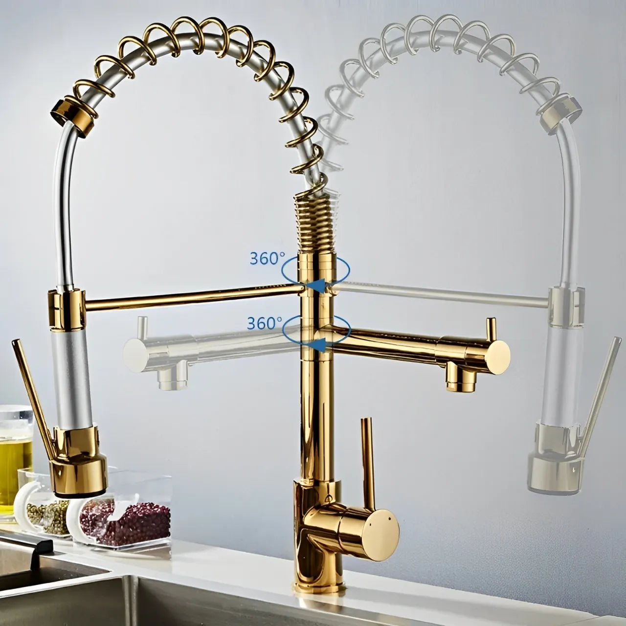 Torneira de Pia Cozinha Gourmet Luxea Inox Água Quente e Fria, Ducha Extensível e Giro 360°