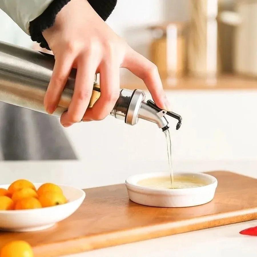 Porta Azeite e Vinagre Galheteiro Em Vidro Aço Inox C Dosador
