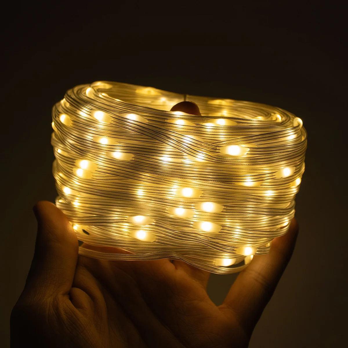 Led Pisca Linha Com Lâmpadas Tomada A Prova D'Água 8 Modos Natal e Ano Novo