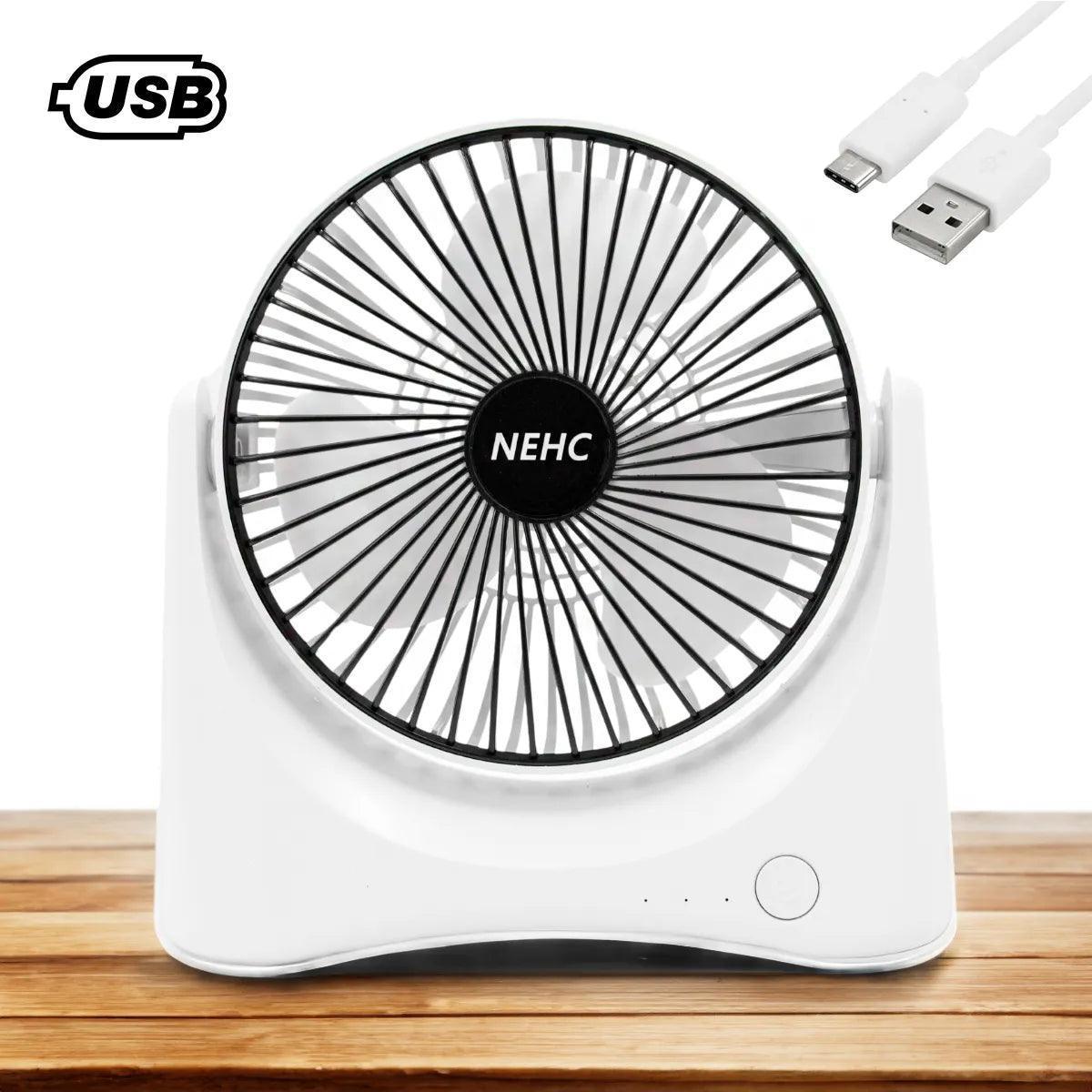 Mini Ventilador Portátil USB Recarregável De Mesa 3 Velocidades