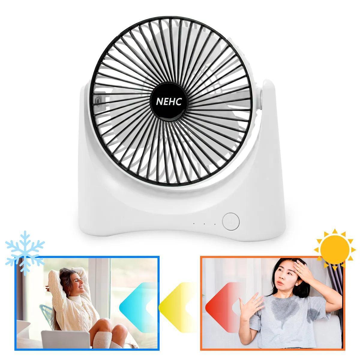 Mini Ventilador Portátil USB Recarregável De Mesa 3 Velocidades