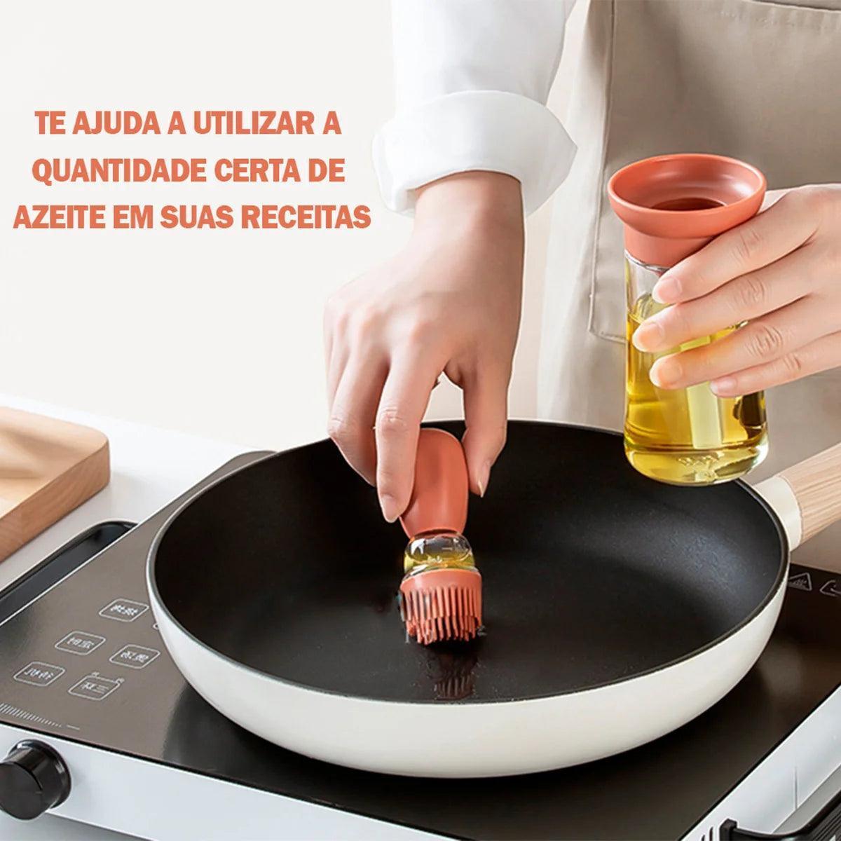 Dispenser De Óleo Azeite Com Escova De Silicone Vidro 180ml
