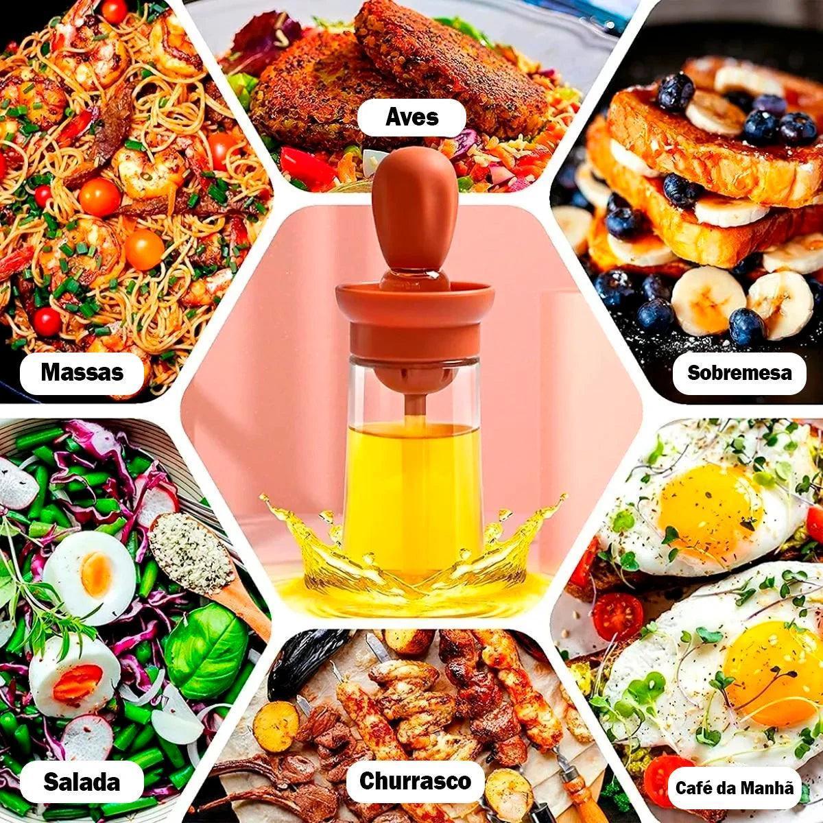 Dispenser De Óleo Azeite Com Escova De Silicone Vidro 180ml