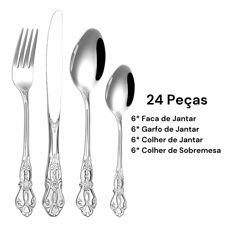 Jogo de Talheres Aço Inoxidável de Prata 6/24/30 Peças