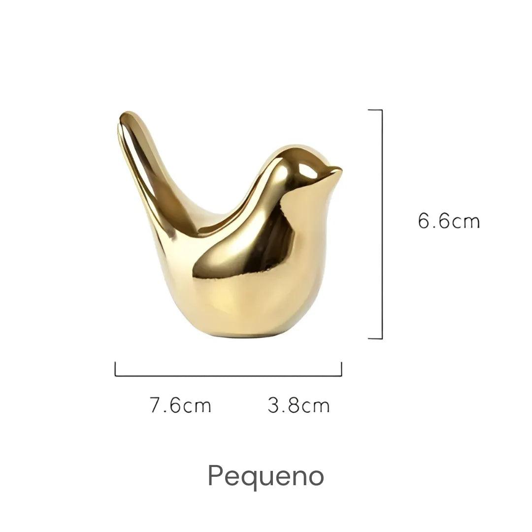 Estatueta de Pássaro Dourado Cerâmica Nórdica
