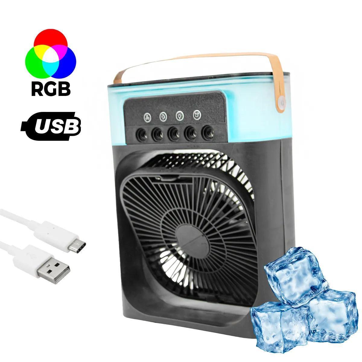 Ventilador Portátil Iluminação Umidificador Climatizador USB De Mesa