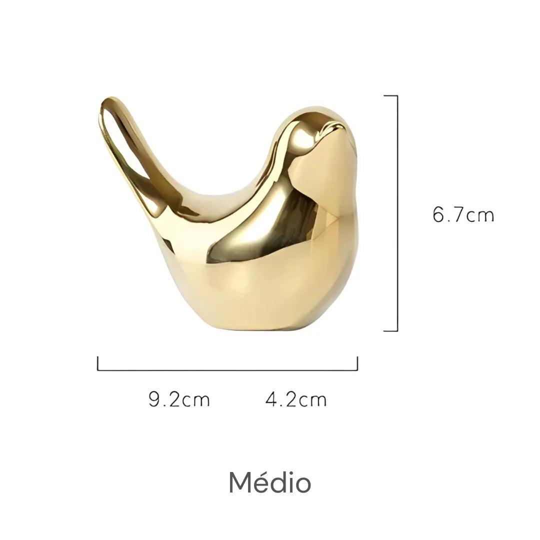 Estatueta de Pássaro Dourado Cerâmica Nórdica