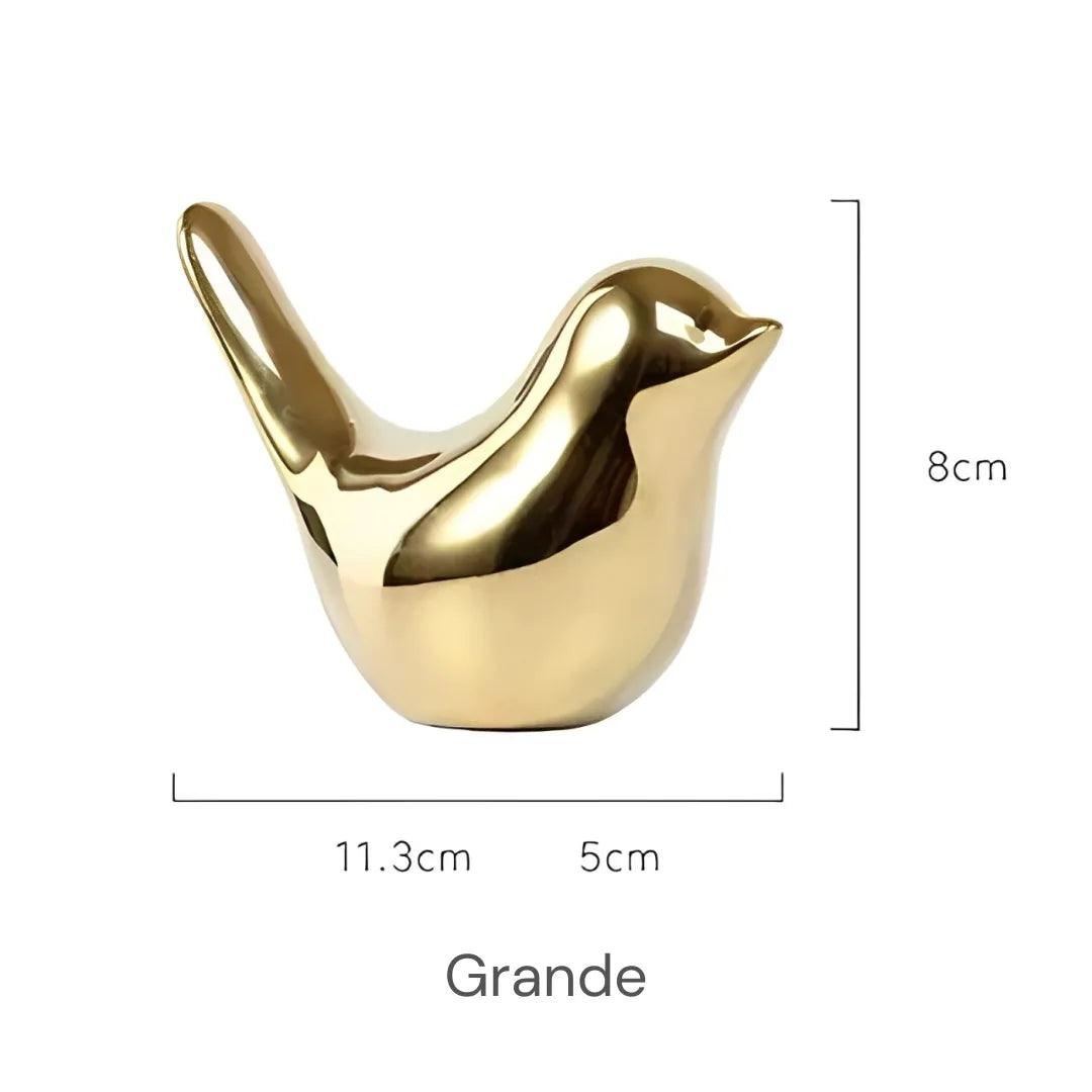 Estatueta de Pássaro Dourado Cerâmica Nórdica