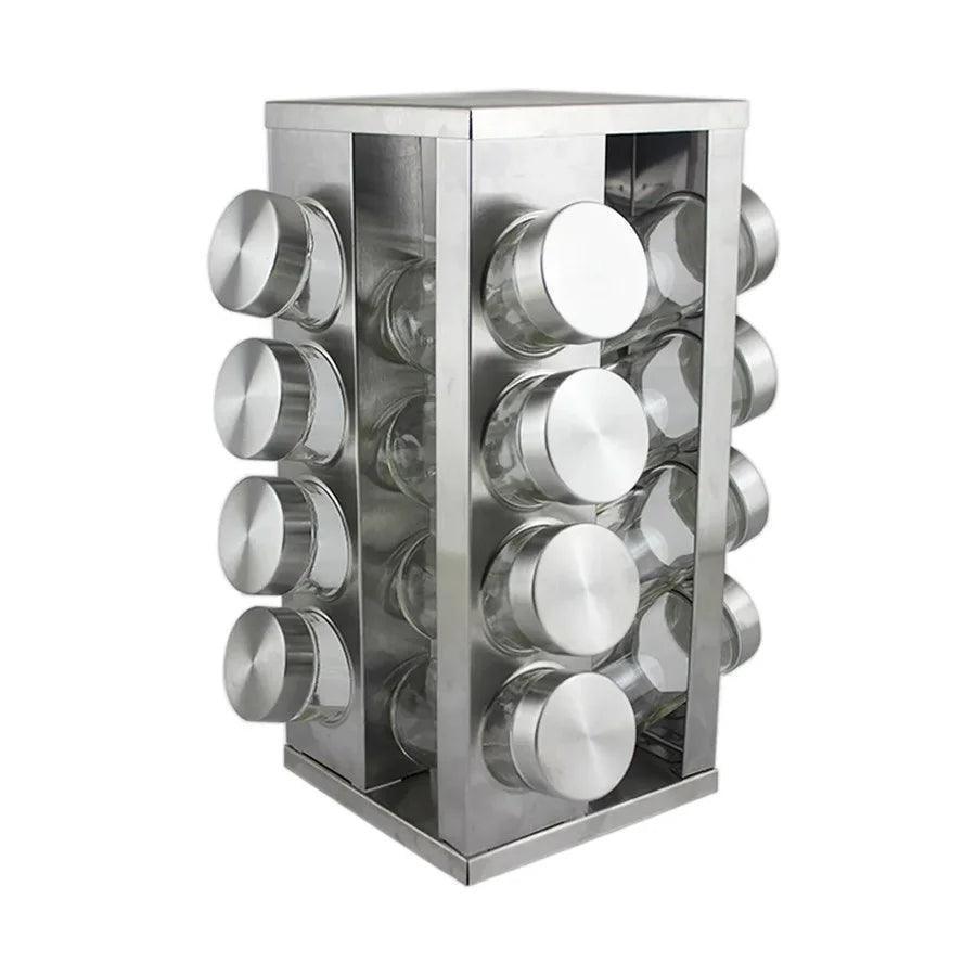 Organizador Porta Tempero Giratório Inox 16 Potes Inox