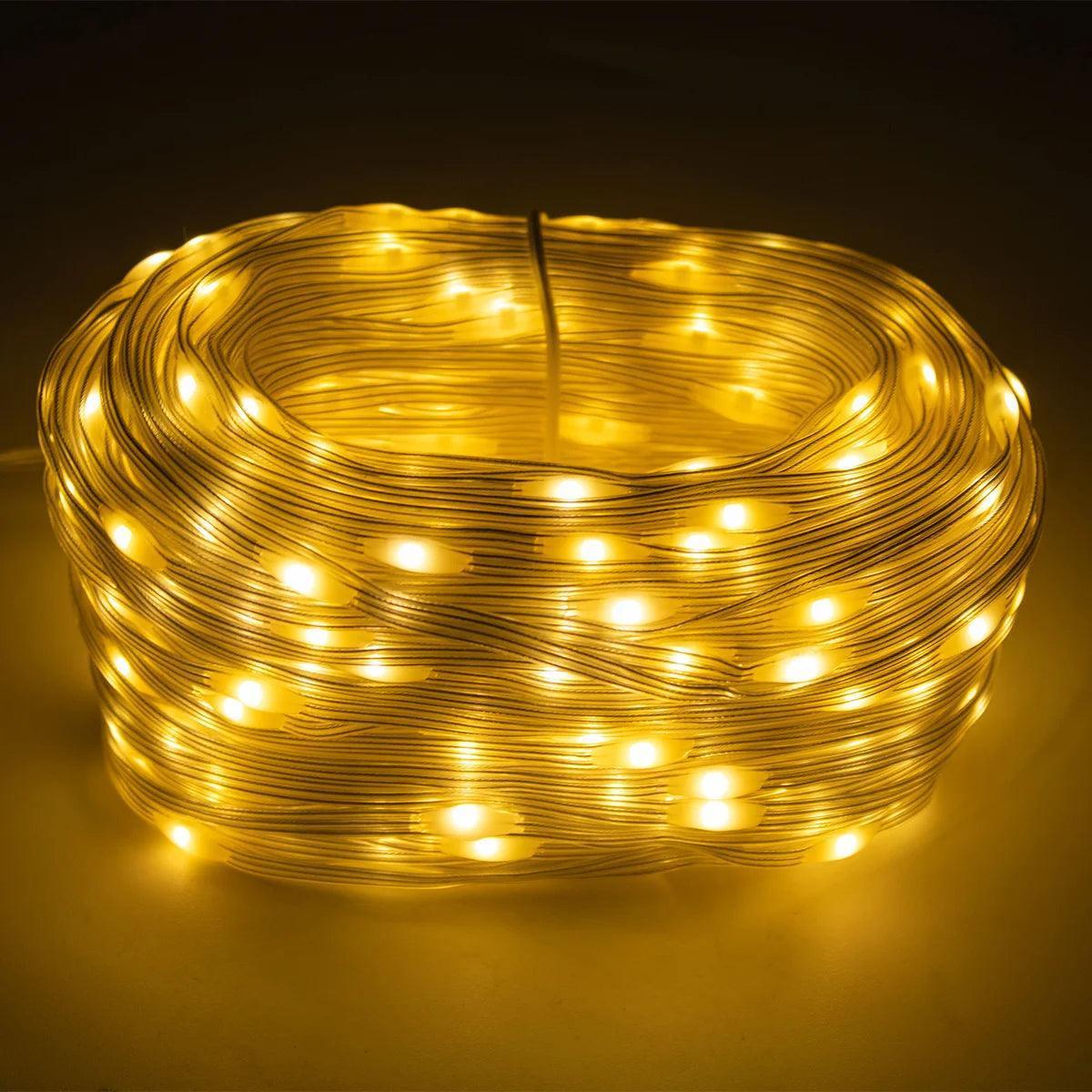 Led Pisca Linha Com Lâmpadas Tomada A Prova D'Água 8 Modos Natal e Ano Novo