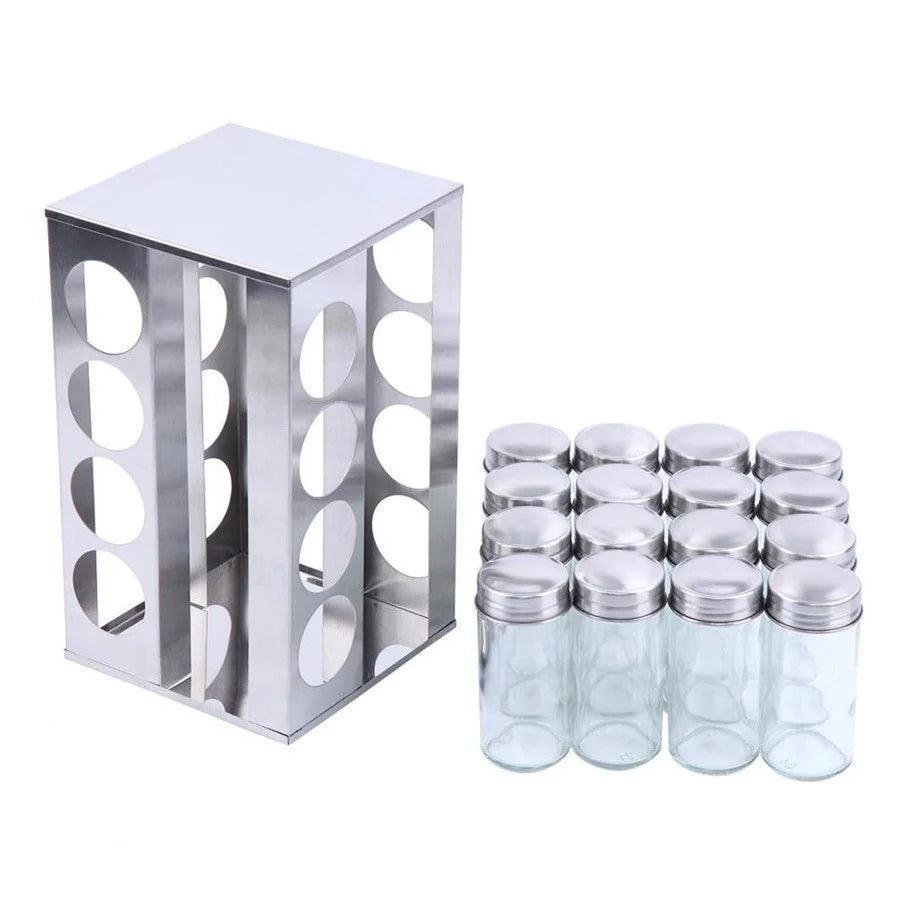 Organizador Porta Tempero Giratório Inox 16 Potes Inox