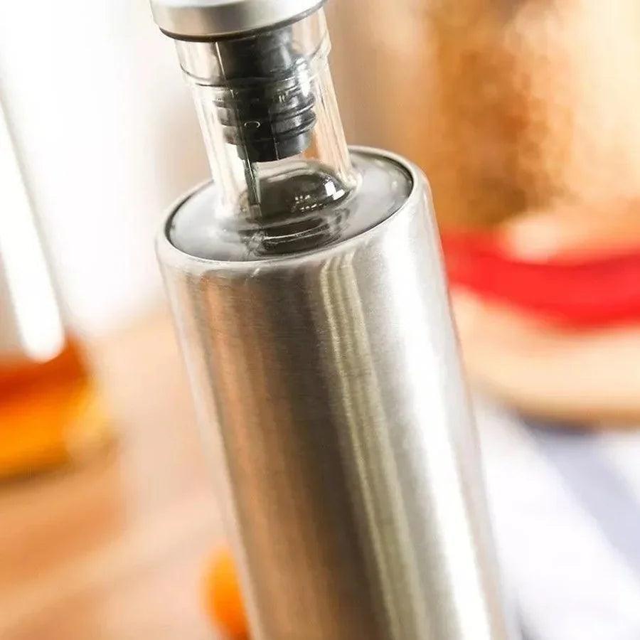 Porta Azeite e Vinagre Galheteiro Em Vidro Aço Inox C Dosador