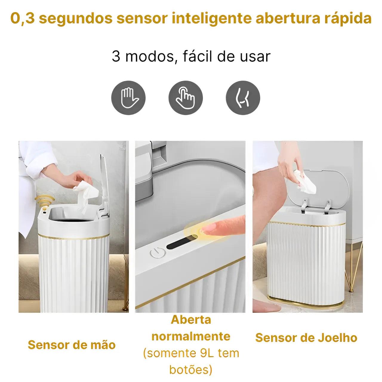 Lixeira Inteligente com Sensor Automático para Banheiro e Cozinha