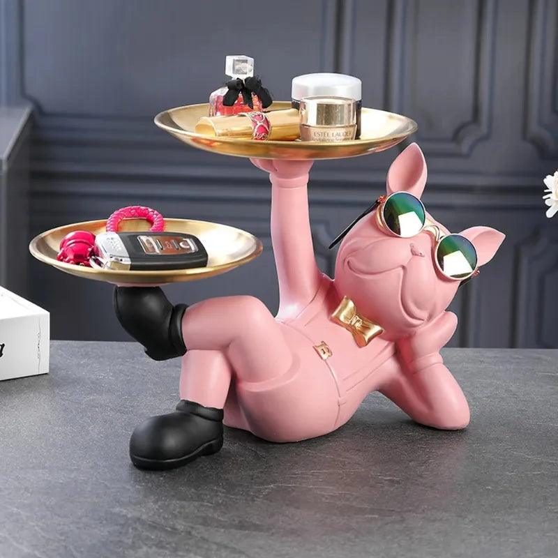 Estatuetas de Bulldog com Pratos