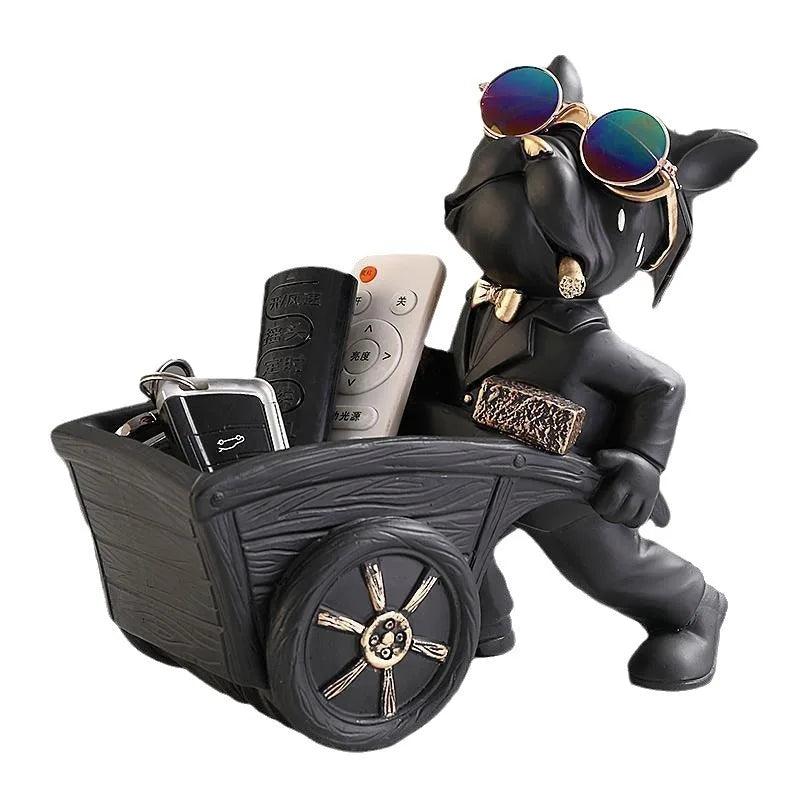 Estatueta de Bulldog com Carrinho para Armazenamento