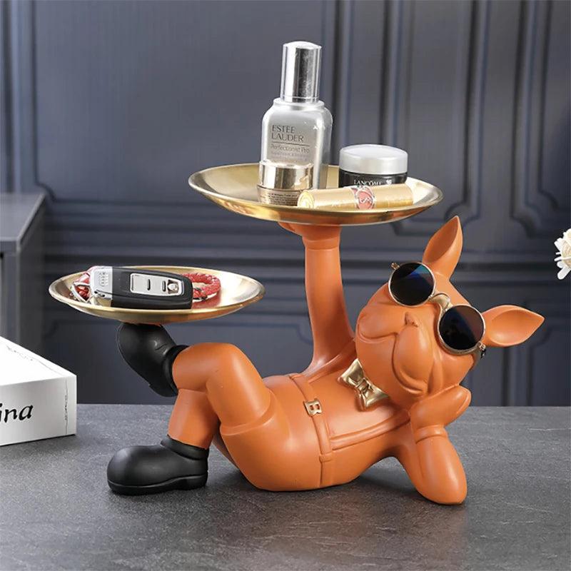 Estatuetas de Bulldog com Pratos