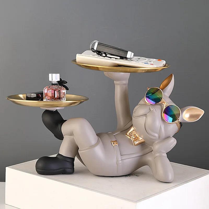 Estatuetas de Bulldog com Pratos