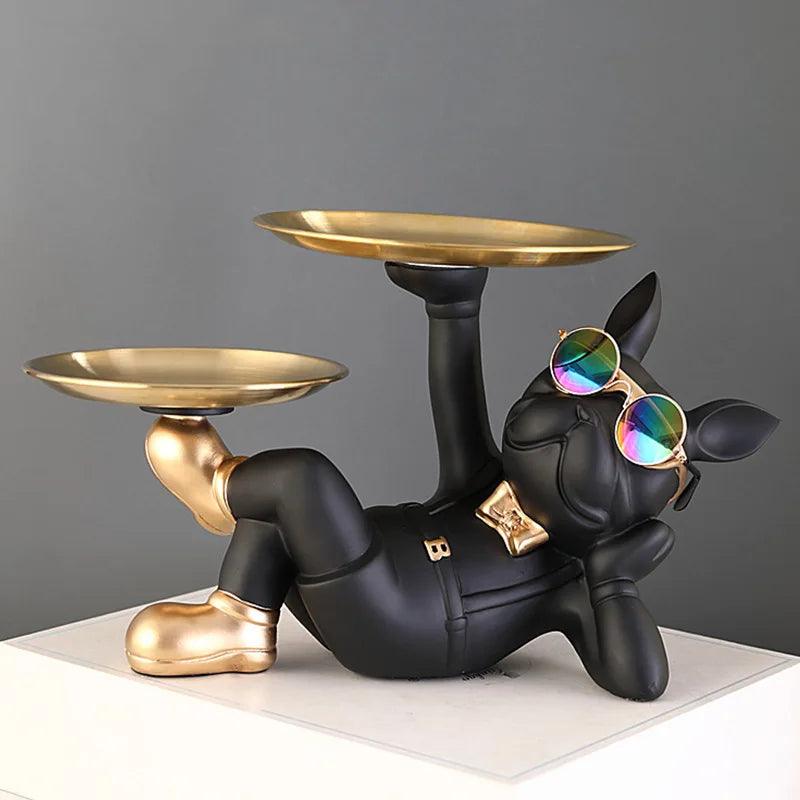 Estatuetas de Bulldog com Pratos