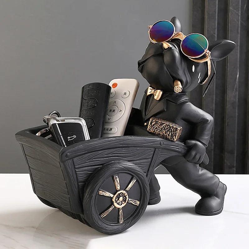 Estatueta de Bulldog com Carrinho para Armazenamento