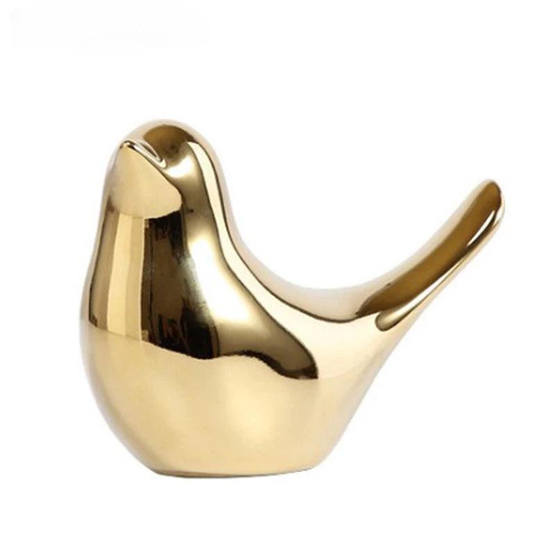 Estatueta de Pássaro Dourado Cerâmica Nórdica