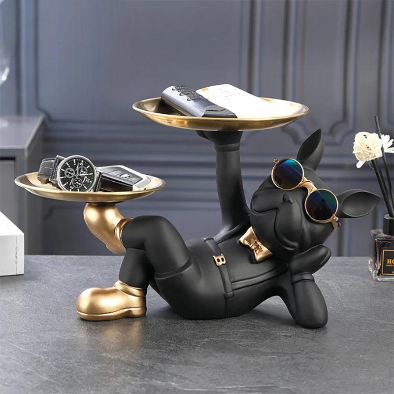 Estatuetas de Bulldog com Pratos